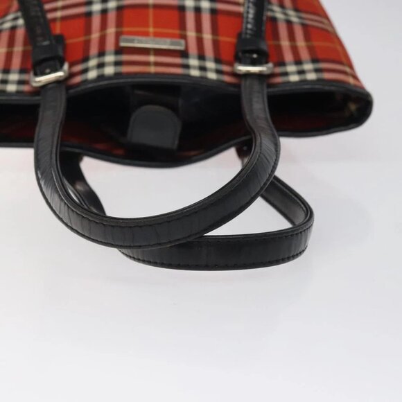 Burberrys Nova Check Blue Label Hand Bag Canvas Red Silver Auth 118022 - Picture 8 of 15